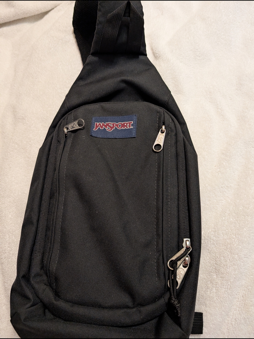 Jansport Black Sling Belt Bag with Red Logo Accent